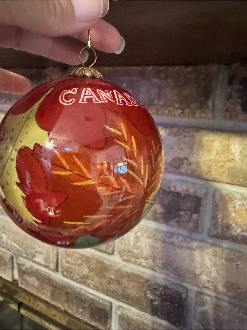 Red Canada Glass Holiday Ornament with Gold Accents